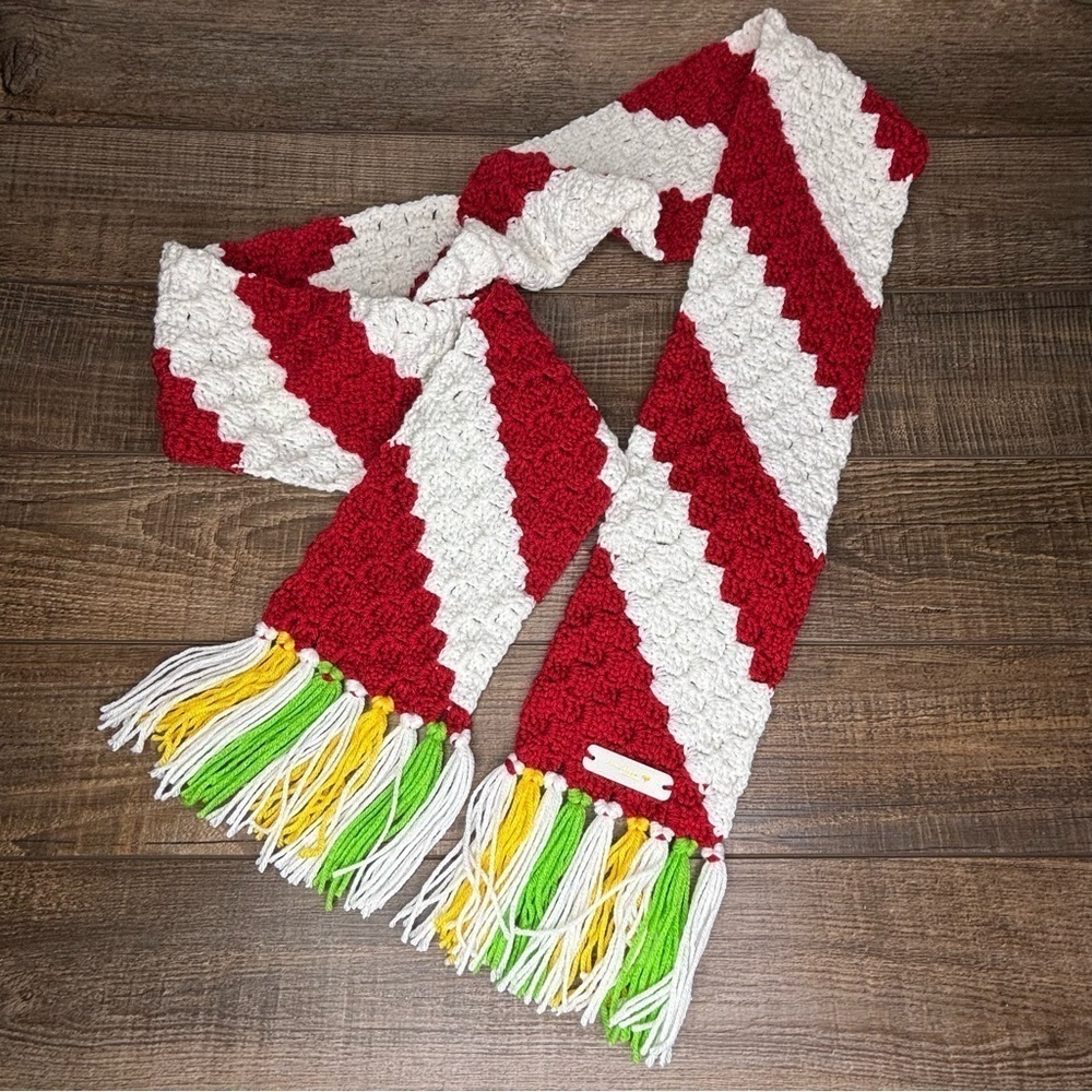 Handmade Scarf‎ Red White Candy Cane Stripe Handcrafted Christmas Holiday - Picture 13 of 16